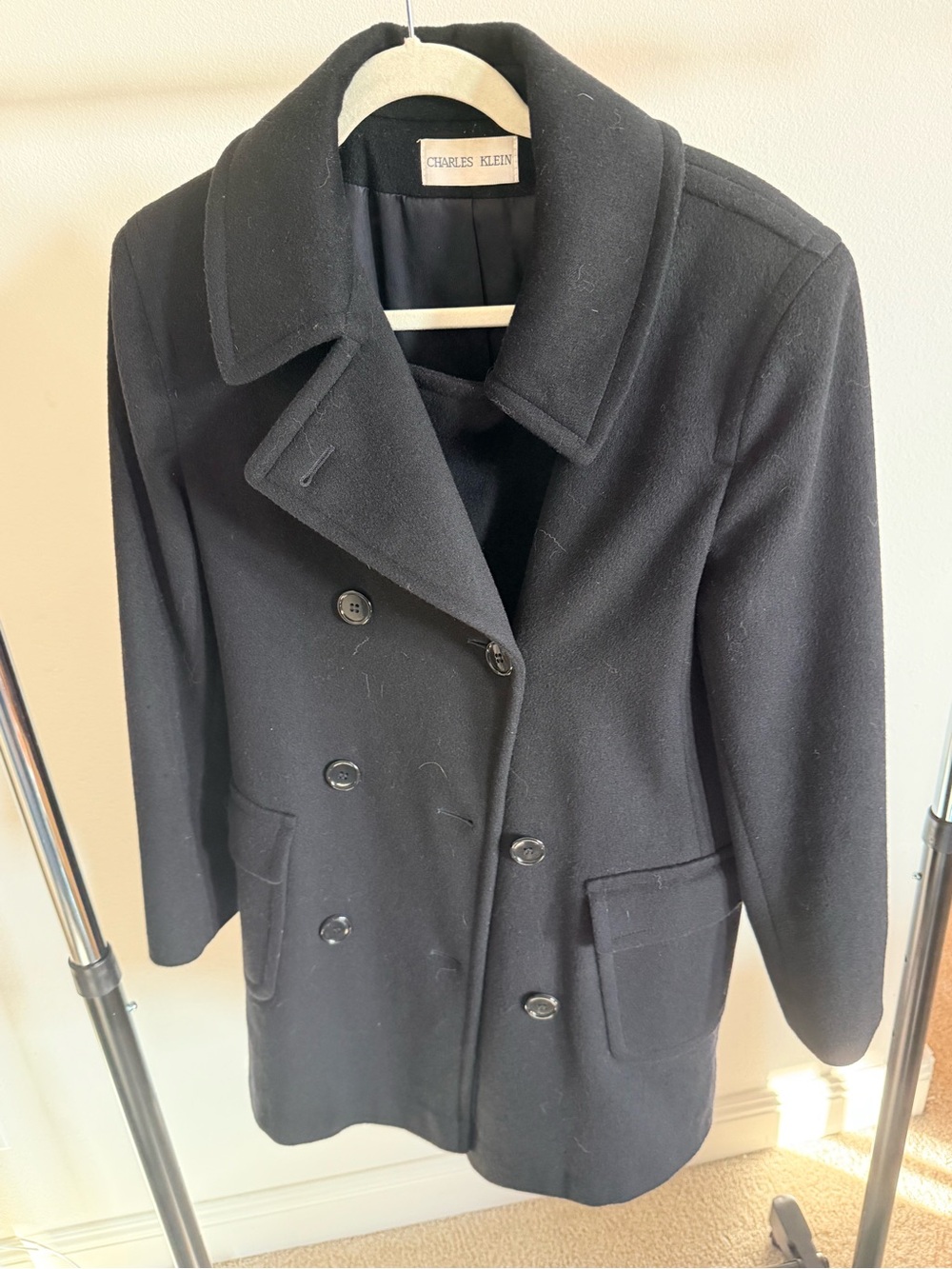 Charles Klein Women's Black Double-Breasted Pea Coat
